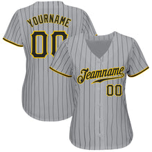 Load image into Gallery viewer, Custom Gray Black Pinstripe Black-Gold Authentic Baseball Jersey