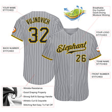 Load image into Gallery viewer, Custom Gray Black Pinstripe Black-Gold Authentic Baseball Jersey