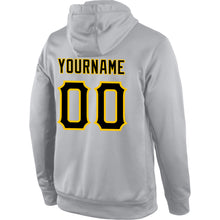 Load image into Gallery viewer, Custom Stitched Gray Black-Gold Sports Pullover Sweatshirt Hoodie