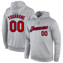 Load image into Gallery viewer, Custom Stitched Gray Red-Navy Sports Pullover Sweatshirt Hoodie