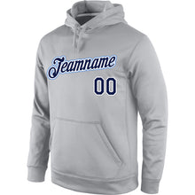 Load image into Gallery viewer, Custom Stitched Gray Navy-White Sports Pullover Sweatshirt Hoodie