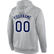 Load image into Gallery viewer, Custom Stitched Gray Navy-White Sports Pullover Sweatshirt Hoodie