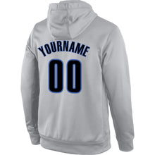 Load image into Gallery viewer, Custom Stitched Gray Black-Blue Sports Pullover Sweatshirt Hoodie