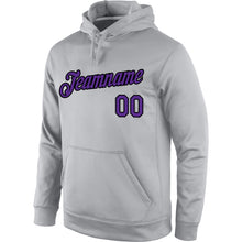 Load image into Gallery viewer, Custom Stitched Gray Purple-Black Sports Pullover Sweatshirt Hoodie