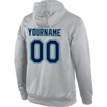 Load image into Gallery viewer, Custom Stitched Gray Navy-Aqua Sports Pullover Sweatshirt Hoodie