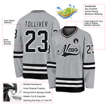 Load image into Gallery viewer, Custom Gray Black-White Hockey Jersey