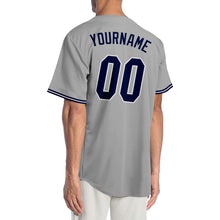 Load image into Gallery viewer, Custom Gray Navy-White Authentic Baseball Jersey