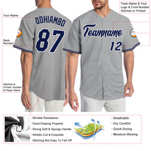 Load image into Gallery viewer, Custom Gray Navy-White Authentic Baseball Jersey