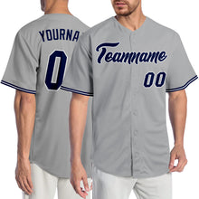Load image into Gallery viewer, Custom Gray Navy-White Authentic Baseball Jersey