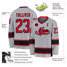 Load image into Gallery viewer, Custom Gray Red-Black Hockey Jersey