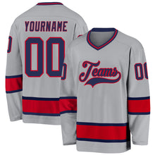 Load image into Gallery viewer, Custom Gray Navy-Red Hockey Jersey