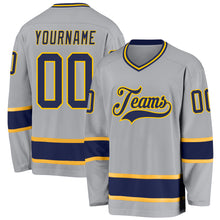 Load image into Gallery viewer, Custom Gray Navy-Gold Hockey Jersey