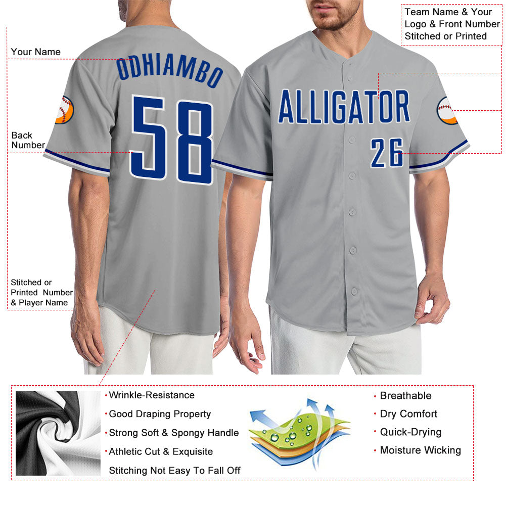 Custom Baseball Jersey Gray Kelly Green-White Authentic Men's Size:3XL
