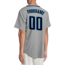 Load image into Gallery viewer, Custom Gray Navy-Teal Authentic Baseball Jersey