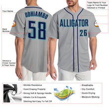 Load image into Gallery viewer, Custom Gray Navy-Teal Authentic Baseball Jersey