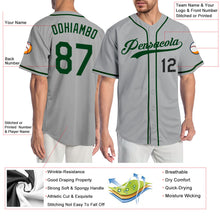 Load image into Gallery viewer, Custom Gray Green-Black Authentic Baseball Jersey