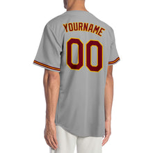 Load image into Gallery viewer, Custom Gray Crimson-Gold Authentic Baseball Jersey