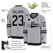 Load image into Gallery viewer, Custom Gray Black Hockey Jersey