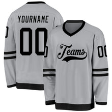 Load image into Gallery viewer, Custom Gray Black Hockey Jersey