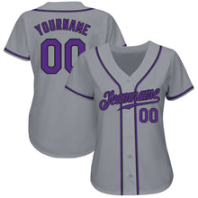 Load image into Gallery viewer, Custom Gray Purple-Black Authentic Baseball Jersey