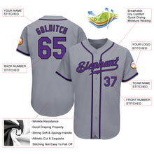 Load image into Gallery viewer, Custom Gray Purple-Black Authentic Baseball Jersey