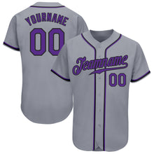 Load image into Gallery viewer, Custom Gray Purple-Black Authentic Baseball Jersey