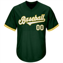 Load image into Gallery viewer, Custom Green White-Gold Authentic Throwback Rib-Knit Baseball Jersey Shirt