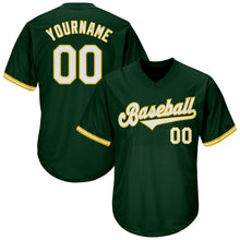 Load image into Gallery viewer, Custom Green White-Gold Authentic Throwback Rib-Knit Baseball Jersey Shirt