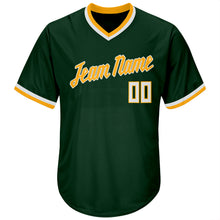 Load image into Gallery viewer, Custom Green White-Gold Authentic Throwback Rib-Knit Baseball Jersey Shirt