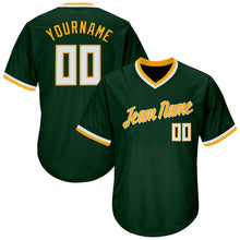 Load image into Gallery viewer, Custom Green White-Gold Authentic Throwback Rib-Knit Baseball Jersey Shirt