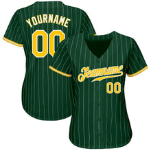 Load image into Gallery viewer, Custom Green White Pinstripe Gold-White Authentic Baseball Jersey