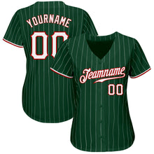 Load image into Gallery viewer, Custom Green White Pinstripe White-Red Authentic Baseball Jersey