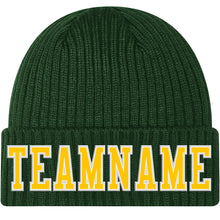 Load image into Gallery viewer, Custom Green Gold-White Stitched Cuffed Knit Hat