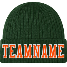 Load image into Gallery viewer, Custom Green Orange-White Stitched Cuffed Knit Hat