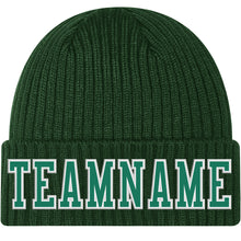 Load image into Gallery viewer, Custom Green Kelly Green-White Stitched Cuffed Knit Hat