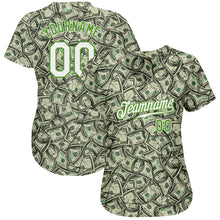 Load image into Gallery viewer, Custom Green White-Neon Green 3D Pattern Design Dollar Authentic Baseball Jersey