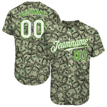 Load image into Gallery viewer, Custom Green White-Neon Green 3D Pattern Design Dollar Authentic Baseball Jersey