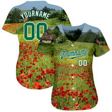 Load image into Gallery viewer, Custom Green Kelly Green-White 3D Pattern Design Flowers Authentic Baseball Jersey