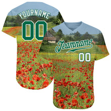 Load image into Gallery viewer, Custom Green Kelly Green-White 3D Pattern Design Flowers Authentic Baseball Jersey