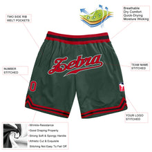 Load image into Gallery viewer, Custom Hunter Green Red-Black Authentic Throwback Basketball Shorts