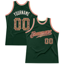 Load image into Gallery viewer, Custom Hunter Green Camo-Cream Authentic Throwback Basketball Jersey