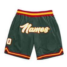 Load image into Gallery viewer, Custom Hunter Green White-Red Authentic Throwback Basketball Shorts