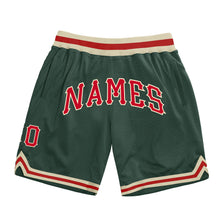 Load image into Gallery viewer, Custom Hunter Green Red-Cream Authentic Throwback Basketball Shorts