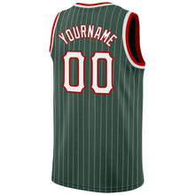 Load image into Gallery viewer, Custom Hunter Green White Pinstripe White-Red Authentic Basketball Jersey