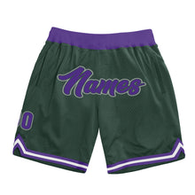 Load image into Gallery viewer, Custom Hunter Green Purple-Gray Authentic Throwback Basketball Shorts
