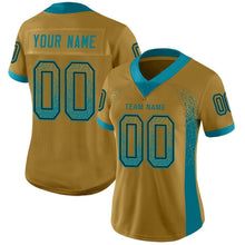Load image into Gallery viewer, Custom Old Gold Teal-Black Drift Fashion Football Jersey