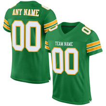 Load image into Gallery viewer, Custom Grass Green White-Gold Mesh Authentic Football Jersey