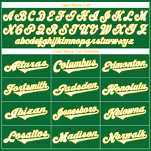 Load image into Gallery viewer, Custom Kelly Green White-Gold Authentic Throwback Rib-Knit Baseball Jersey Shirt