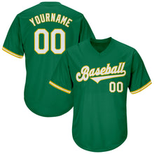 Load image into Gallery viewer, Custom Kelly Green White-Gold Authentic Throwback Rib-Knit Baseball Jersey Shirt