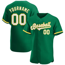 Load image into Gallery viewer, Custom Kelly Green White-Gold Authentic Baseball Jersey
